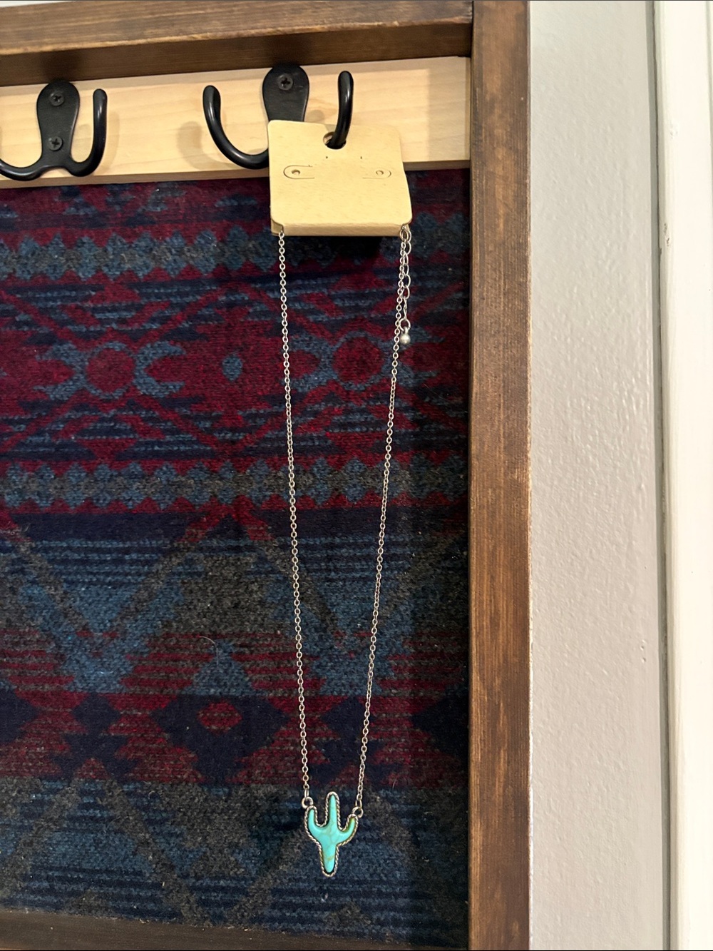 Western turquoise Cactus Pendant Necklace - Silver Chain